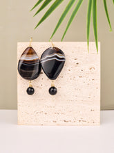 Banded Black Agate Statement Drop Earrings – 14k Gold Plated | Perry Bijoux