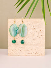 Banded Green Agate Statement Drop Earrings – 14k Gold Plated | Perry Bijoux