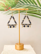 Grey Agate & Onyx Triangle Drop Earrings — 14k Gold Plated | Perry Bijoux