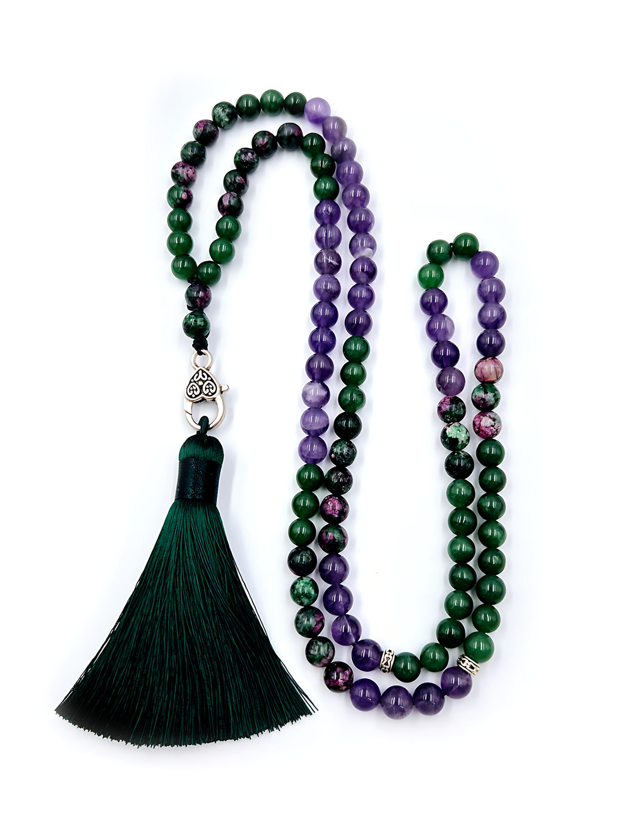 Ruby Zoisite, Amethyst & Green Jade Prayer Bead Necklace | Perry Bijoux