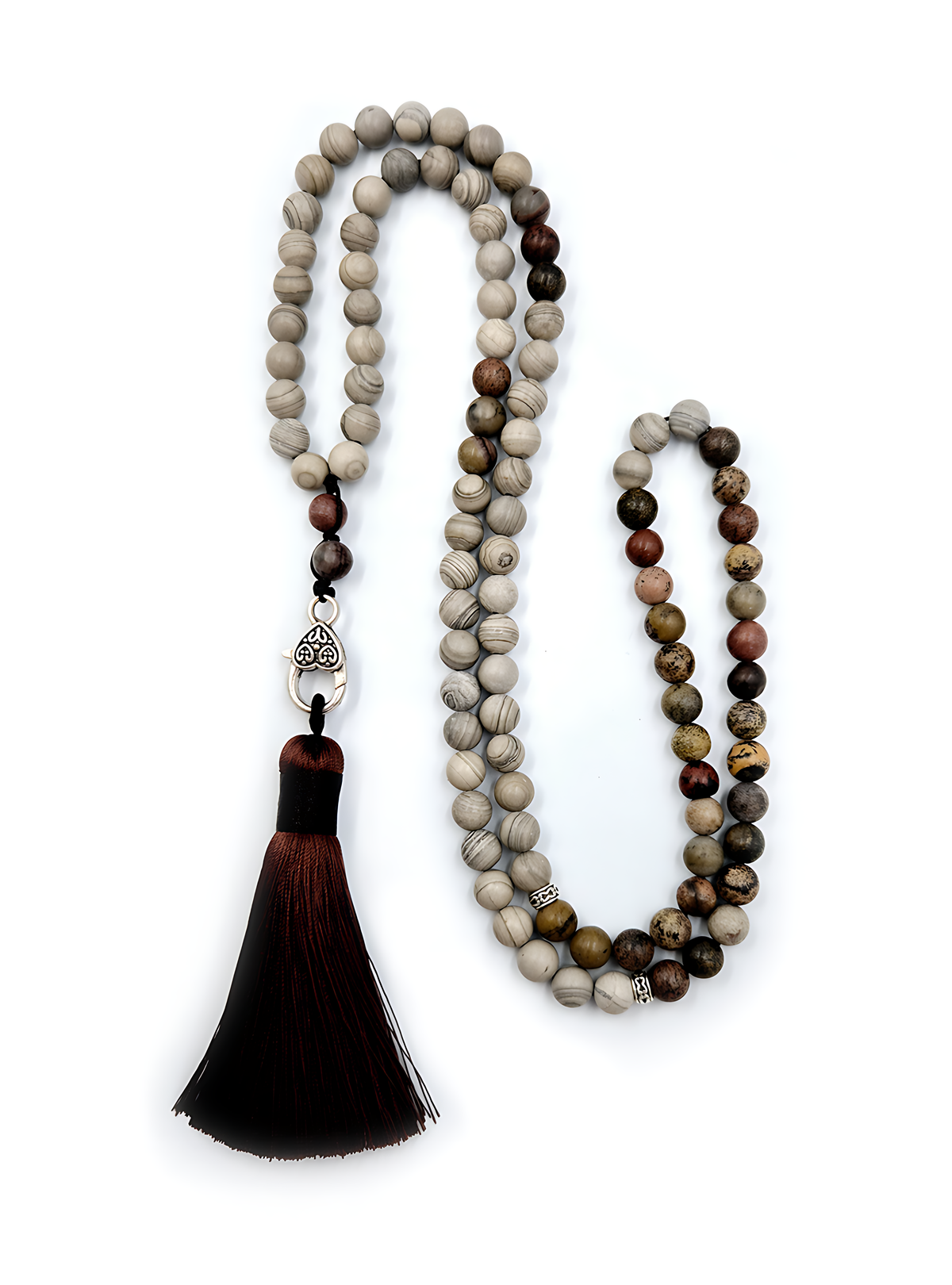 Leopard Skin & Grey Jasper Prayer Bead Necklace | Perry Bijoux