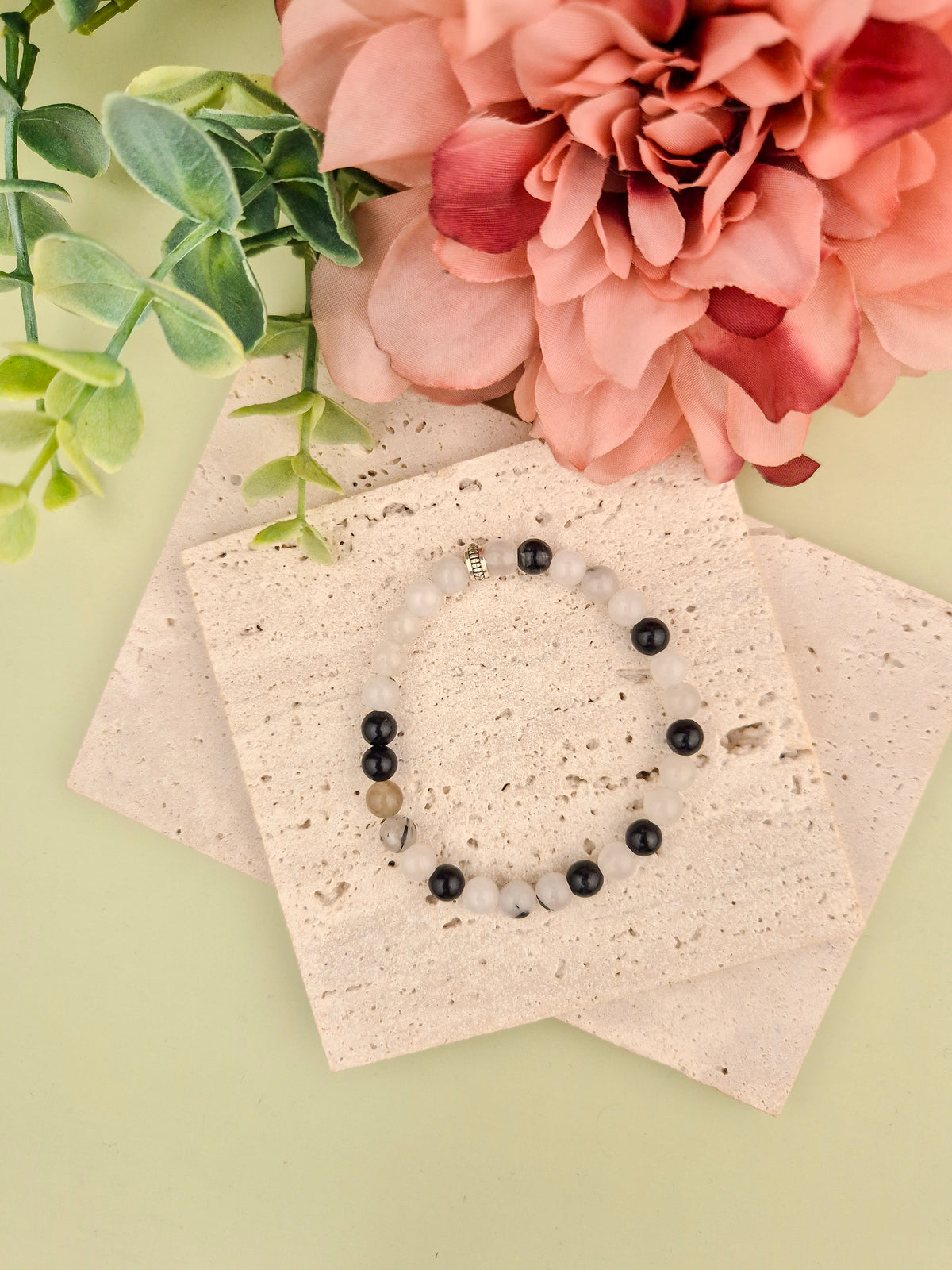 Tourmalinated Quartz Natural Stone Bracelet 6mm | Perry Bijoux