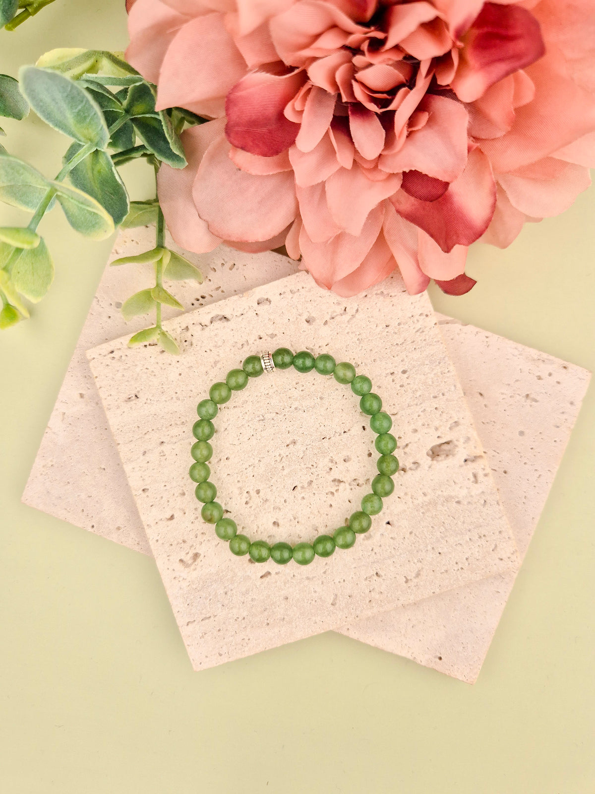 Green Jade Natural Stone Bracelet 6mm | Perry Bijoux