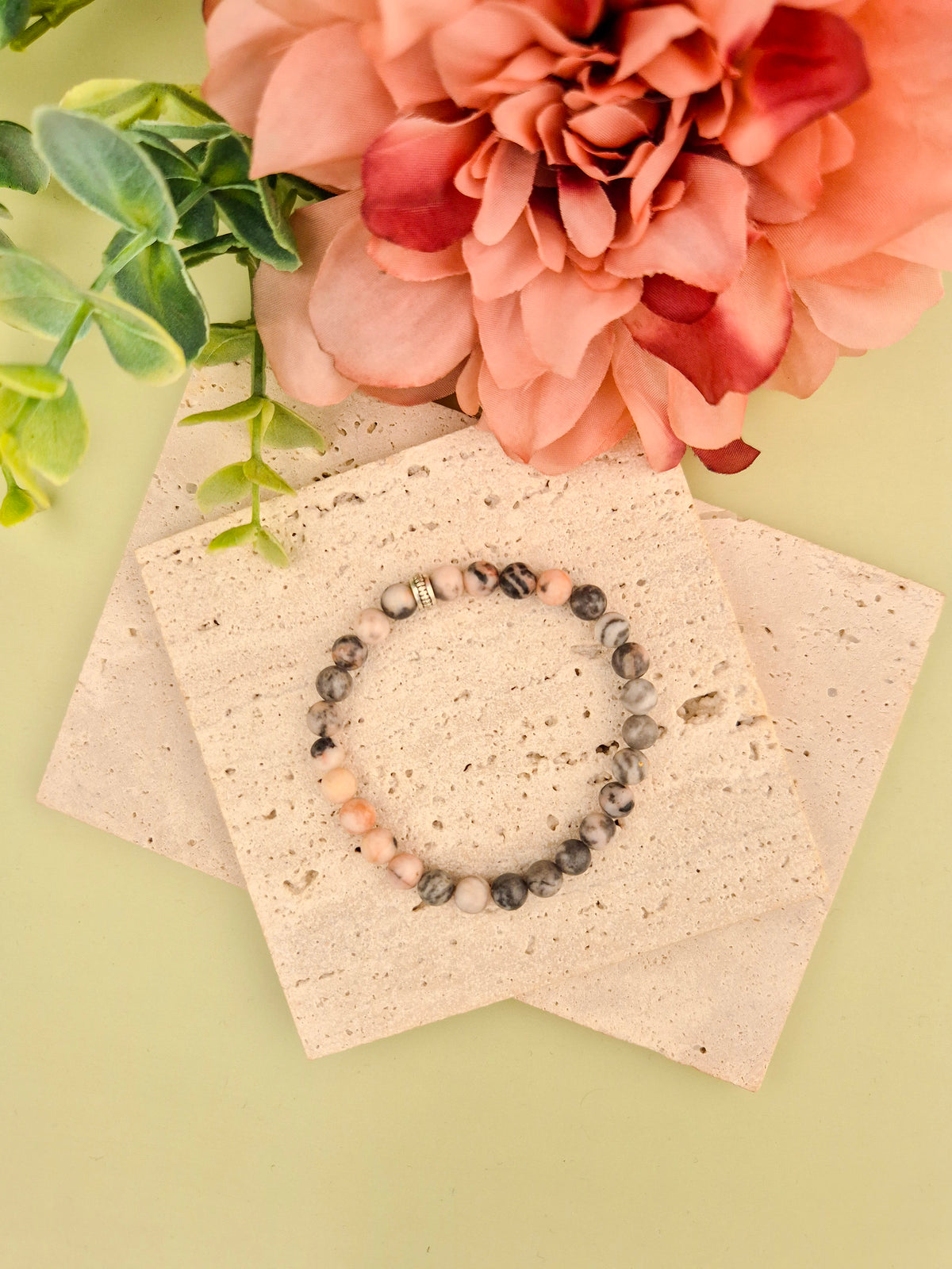 Pink Zebra Jasper Natural Stone Bracelet 6mm | Perry Bijoux