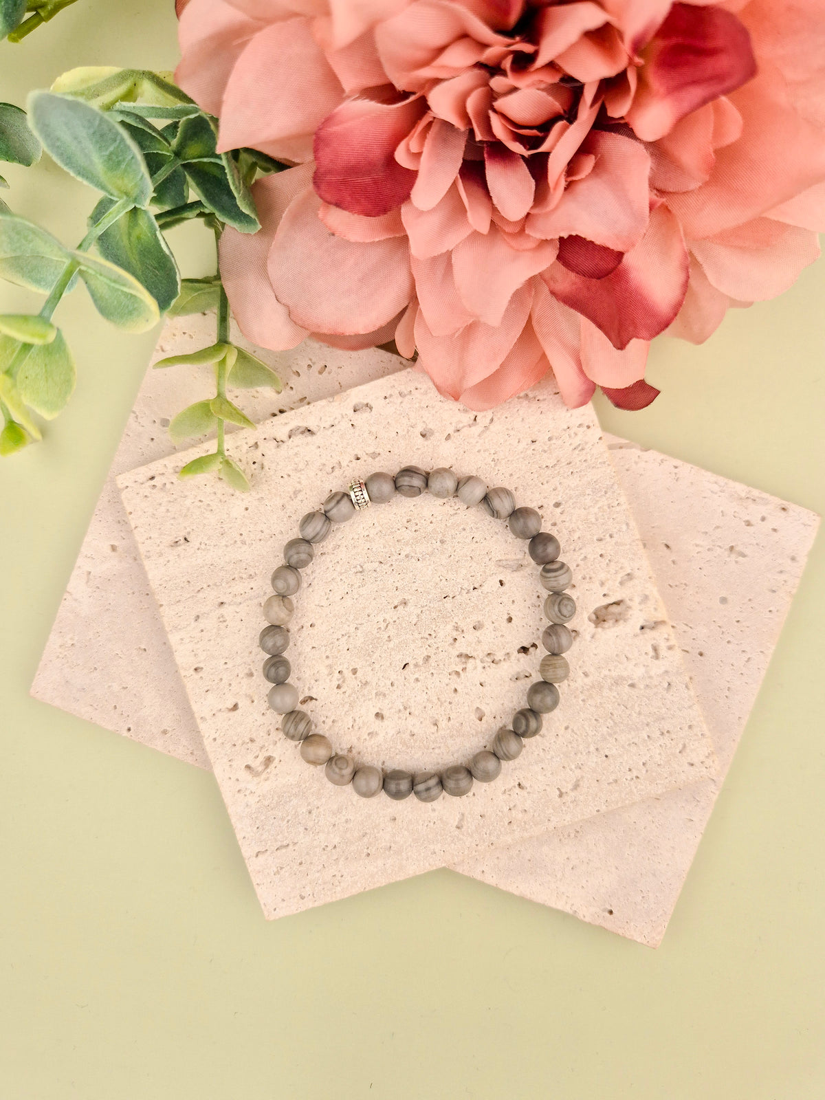Grey Jasper Natural Stone Bracelet 6mm | Perry Bijoux