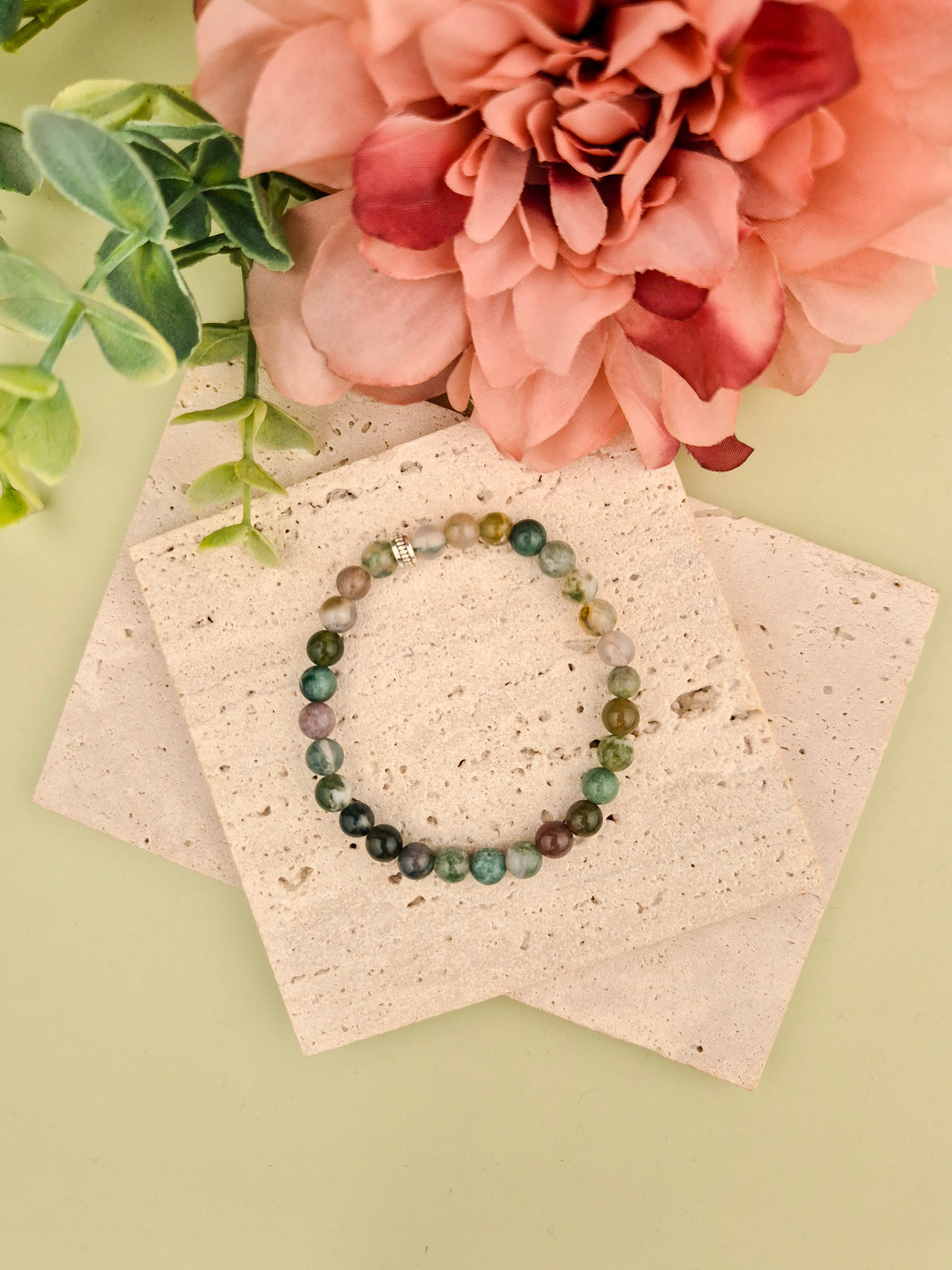 Moss Agate Natural Stone Bracelet 6mm | Perry Bijoux