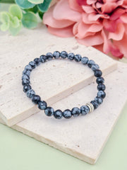 Snowflake Obsidian Natural Stone Bracelet 6mm | Perry Bijoux