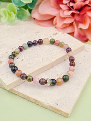 Watermelon Tourmaline Natural Stone Bracelet 6mm | Perry Bijoux