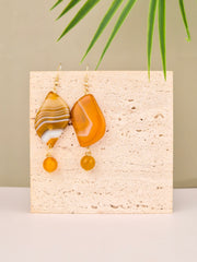 Honey Agate Statement Drop Earrings – 14k Gold Plated | Perry Bijoux