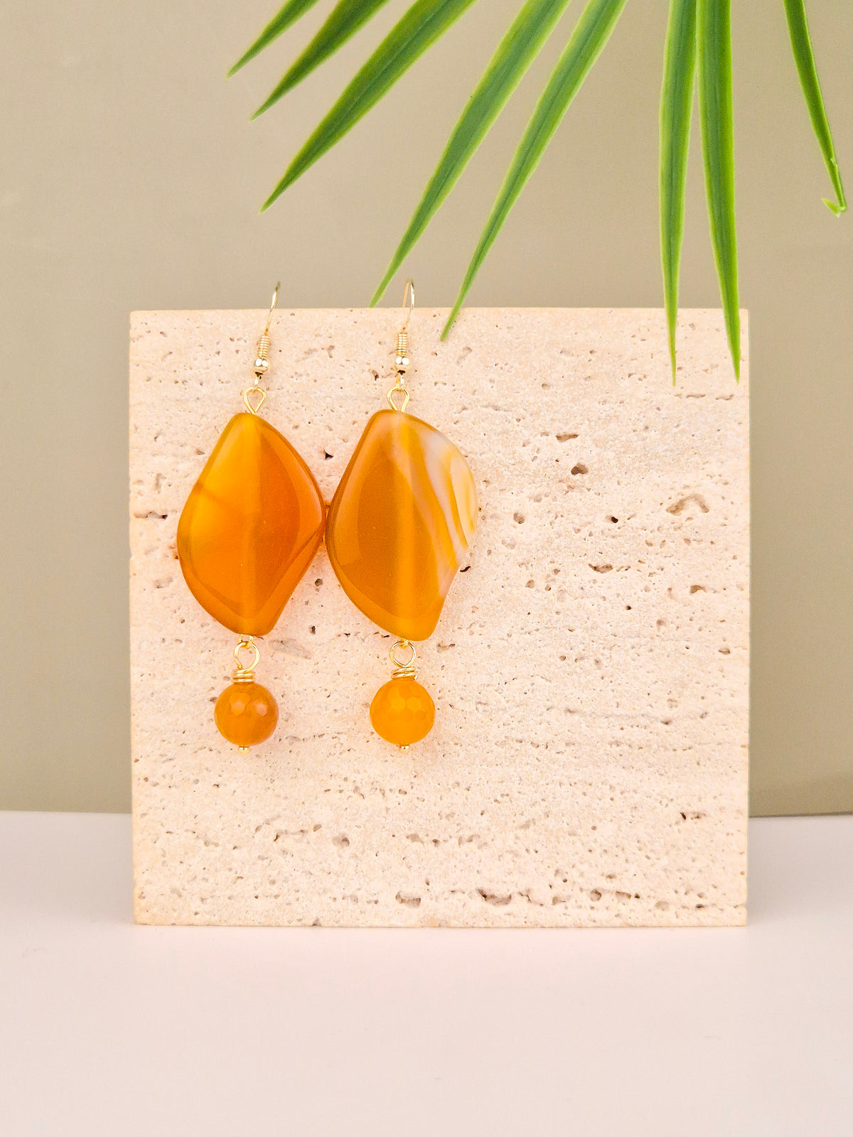 Honey Agate Statement Drop Earrings – 14k Gold Plated | Perry Bijoux
