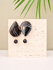Banded Black Agate Statement Drop Earrings – 14k Gold Plated | Perry Bijoux