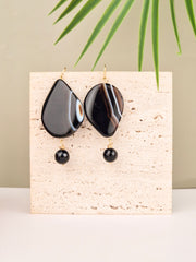 Banded Black Agate Statement Drop Earrings – 14k Gold Plated | Perry Bijoux