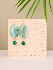 Banded Green Agate Statement Drop Earrings – 14k Gold Plated | Perry Bijoux