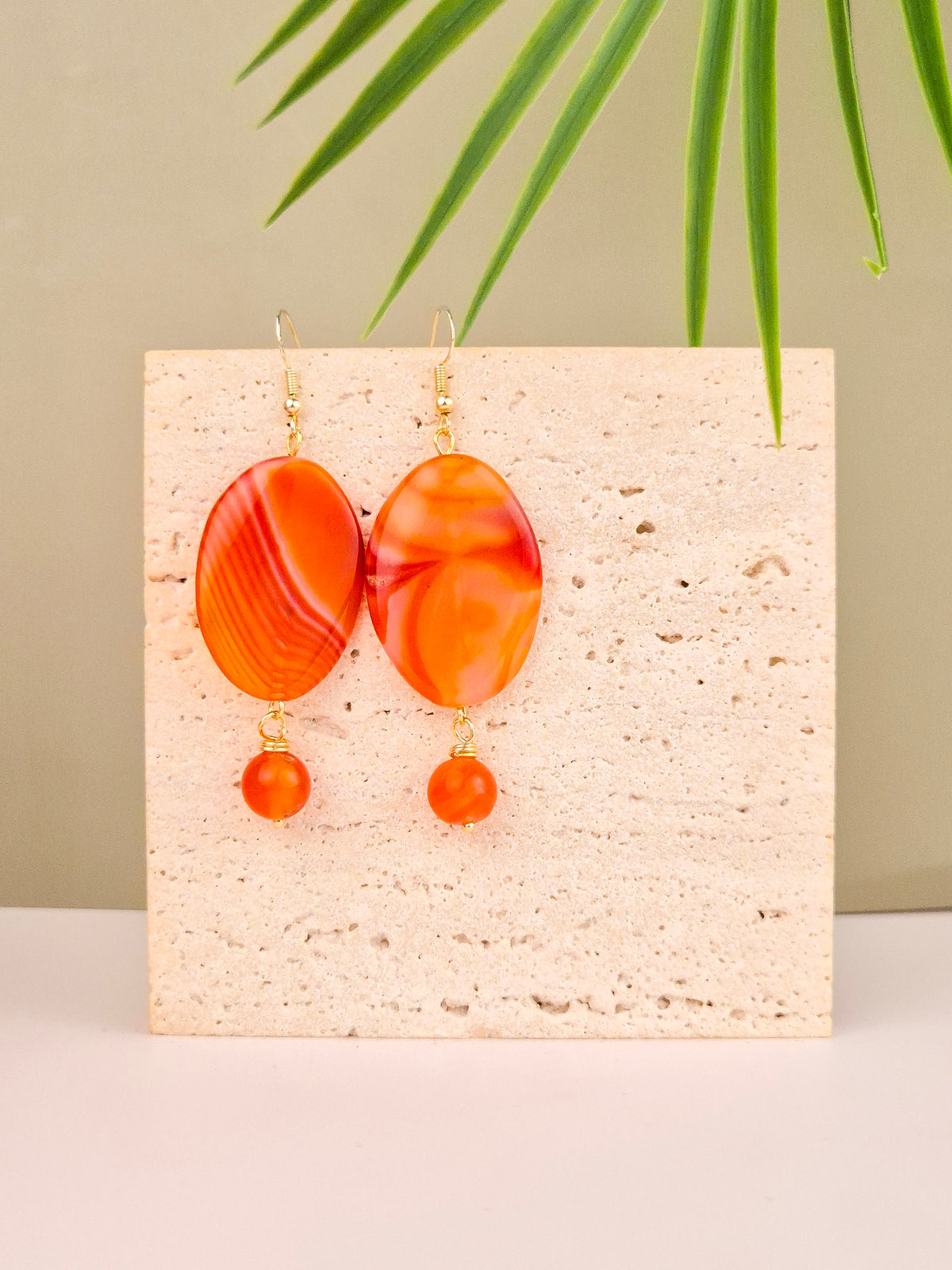Carnelian Statement Drop Earrings – 14k Gold Plated | Perry Bijoux