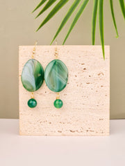 Banded Green Agate Statement Drop Earrings – 14k Gold Plated | Perry Bijoux