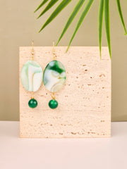 Banded Green Agate Statement Drop Earrings – 14k Gold Plated | Perry Bijoux