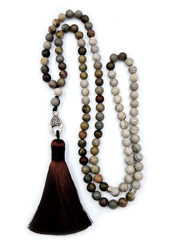 Leopard Skin & Grey Jasper Prayer Bead Necklace | Perry Bijoux