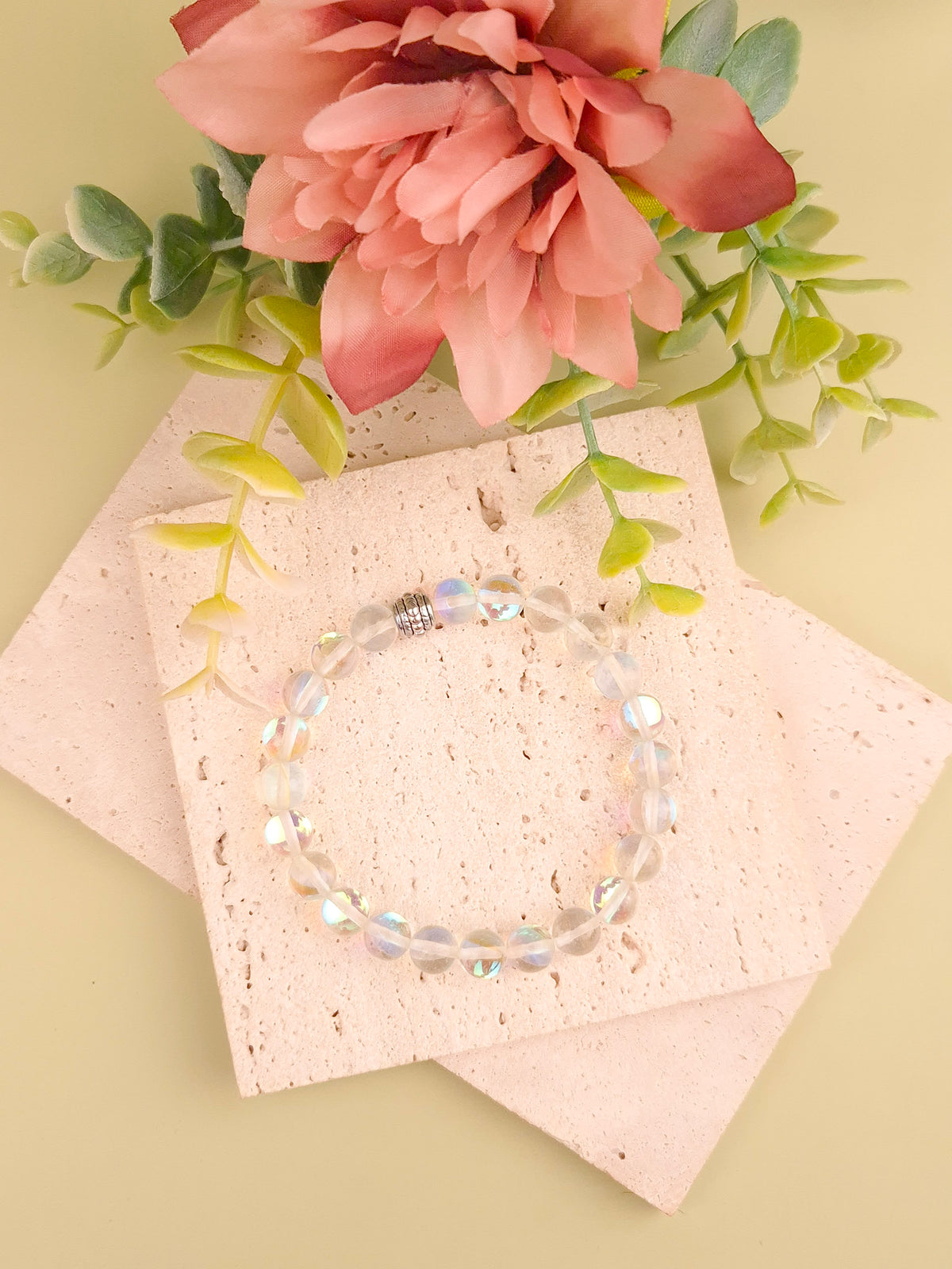 Opal Aura Quartz Bracelet - Clear - 8mm