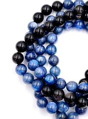 Blue Kyanite & Silver Obsidian Prayer Bead Necklace | Perry Bijoux