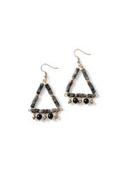 Grey Agate & Onyx Triangle Drop Earrings — 14k Gold Plated | Perry Bijoux