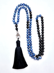 Blue Kyanite & Silver Obsidian Prayer Bead Necklace | Perry Bijoux