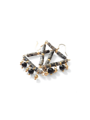 Grey Agate & Onyx Triangle Drop Earrings — 14k Gold Plated | Perry Bijoux