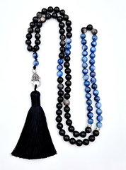 Blue Kyanite & Silver Obsidian Prayer Bead Necklace | Perry Bijoux