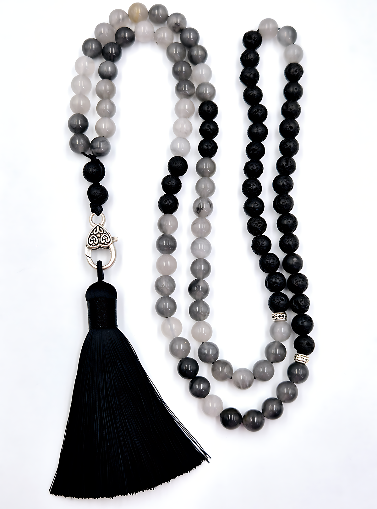 Cloud Quartz & Lava Stone Prayer Bead Necklace | Perry Bijoux