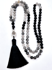 Cloud Quartz & Lava Stone Prayer Bead Necklace | Perry Bijoux